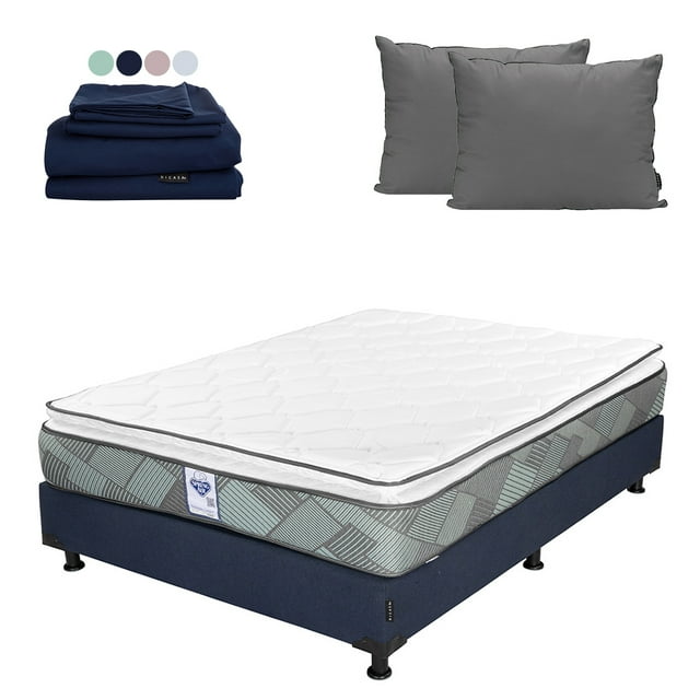 Colchón Matrimonial Baggio Spring Air + Box + Almohada 2Pack + Sabanas Softy