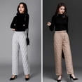 thumbnail image 4 of Autumn Winter Cotton Pants Rhombus Quilted Straight Wide Leg Long Pants with Pockets Solid Color Thickened Warm Trousers, 4 of 8