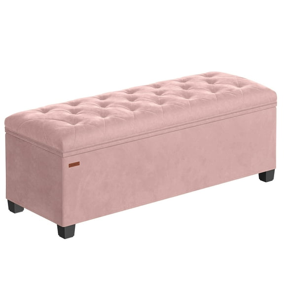 SONGMICS Storage Ottoman Bench, Foot Rest with Legs, 15.7 x 43 x 15.7'', End of Bed Bench, Storage Chest, Load up to 660 lb, for Living Room, Bedroom, Entryway, Jelly Pink