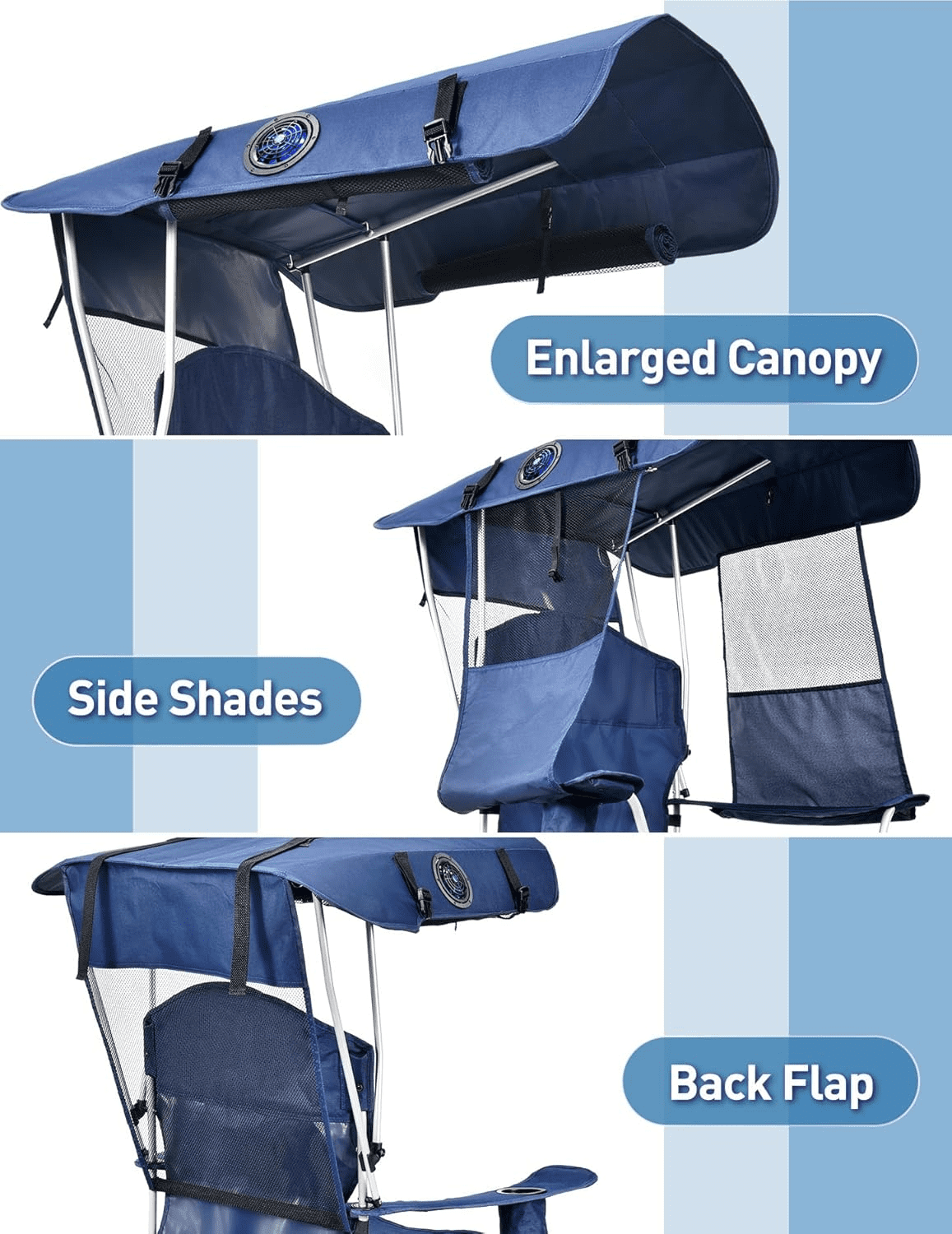 VicTsing Camping Chair with Canopy Shade & Fan, 360° Rotatable, 3-Speed Quiet Fan, Portable Foldable Design, Cup Holder & Side Pocket, Supports 330 lbs