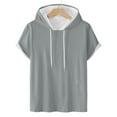 thumbnail image 5 of Mens T-Shirts Solid Color Hooded Short Sleeve Loose Casual Plus Size Comfortable Sports Tops Pullover Tshirts Holiday Wear,Gray,M, 5 of 5