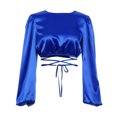 thumbnail image 1 of D&J Fashion Women's Lace Up Long Sleeve Crop Tops, 1 of 7