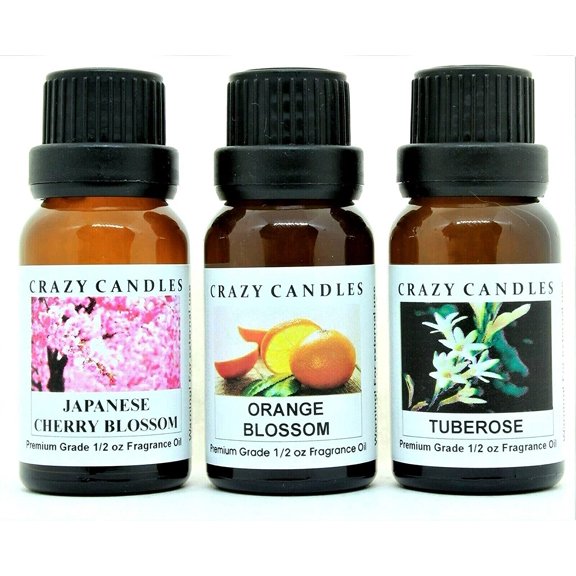 3 Bottles Set, 1 Japanese Cherry Blossom, 1 Orange Blossom, 1 Tuberose 1/2 Fl Oz Each 15ml Premium Grade Scented Fragrance Oil