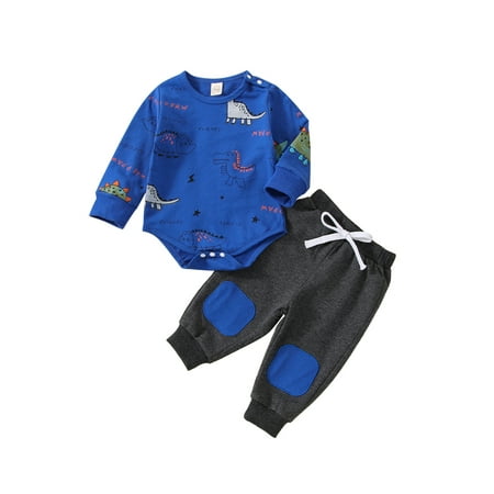 

Bagilaanoe 2Pcs Newborn Baby Girl Boy Long Pants Set Dinosaur Print Long Sleeve Romper Pullover Tops+ Trousers 6M 12M 18M 24M Fall Casual Sweatsuit
