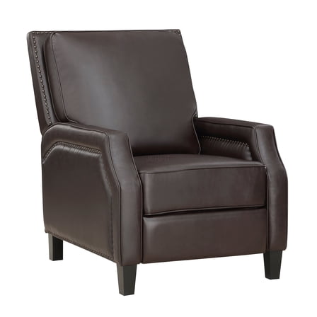 JERFIT Push Back Recliner Chair Dark Brown Faux Leather, Modern Transitional Living Room Furniture with Self-Reclining Motion and Nailhead Trim