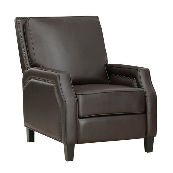 JERFIT Push Back Recliner Chair Dark Brown Faux Leather, Modern Transitional Living Room Furniture with Self-Reclining Motion and Nailhead Trim