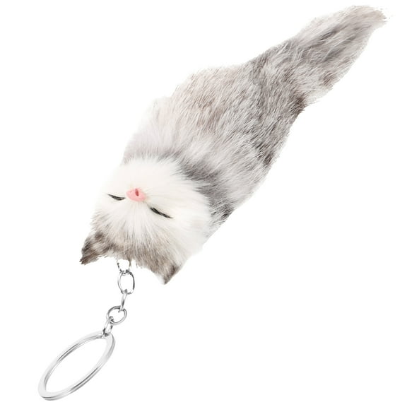 HONMEET Grey Furry Keychain with Plush and Metal Charm, Cute Animal Bag Accessory and Decorative Pendant