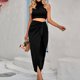 thumbnail image 5 of Conjunto de falda sexy de 2 piezas para mujer, elegante vestido maxi bodycon sin mangas, camiseta sin mangas, tops de cintura alta, vestido largo con abertura fruncida, 5 of 6