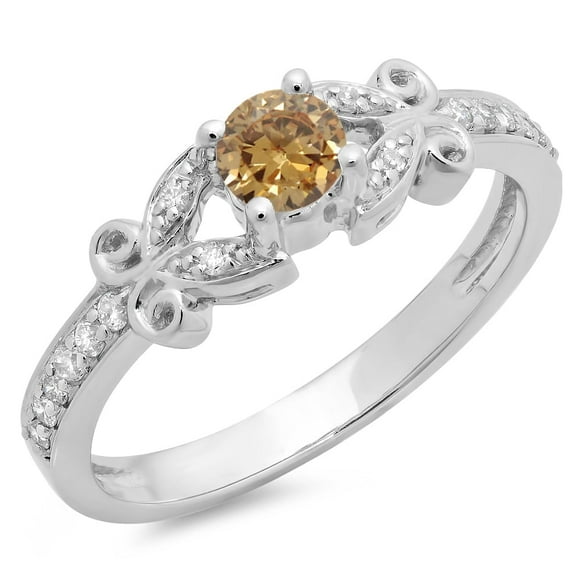 Dazzlingrock Collection 0.50 Carat (Ctw) 14K Champagne & White Diamond Bridal Engagement Ring 1/2 CT, White Gold, Size 10