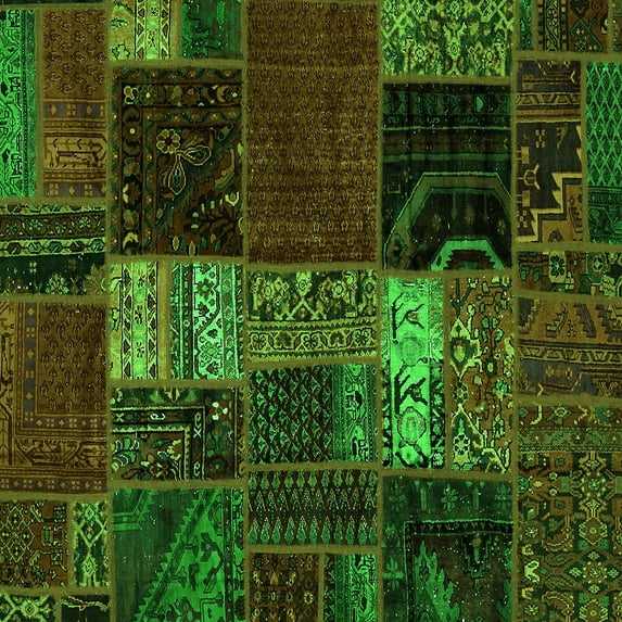 Ahgly Company Indoor Square Oriental Green Modern Area Rugs, 5' Square