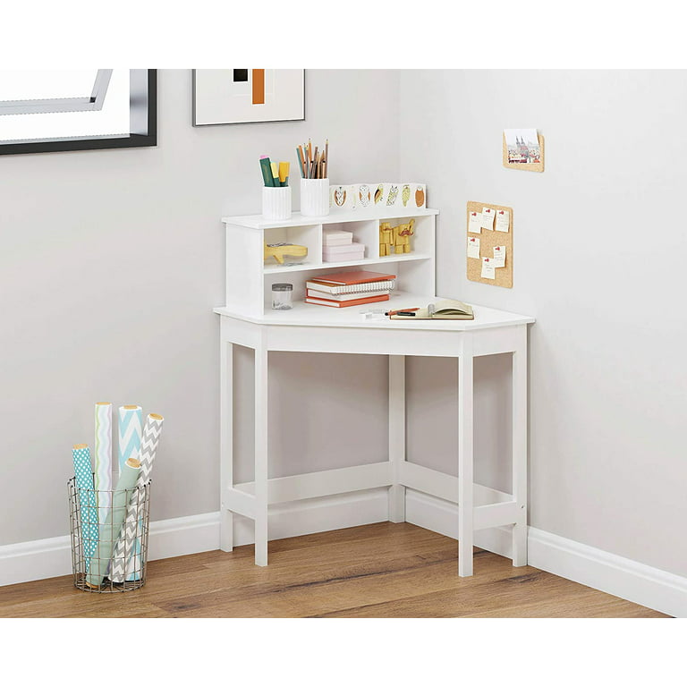 UTEX Corner Desk with Storage and Reversible Hutch,Kids White Study  Desk,Workstation & Writing Table