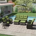 thumbnail image 3 of MeetLeisure 8 Piece Wicker Patio Furniture Set, Outdoor Swivel Rocker Chairs, Patio Sofa 3-Seat, High Back, Deep Seating, Wide Armrest, Thick Cushions for Deck Porch, Green, 3 of 10