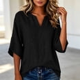 thumbnail image 3 of Linen Tops for Women Split V Neck Blouses Womens Loose Fit Casual Tshirts 3/4 Length Sleeve Solid Blouses Women Trendy Summer Outfits, 3 of 6