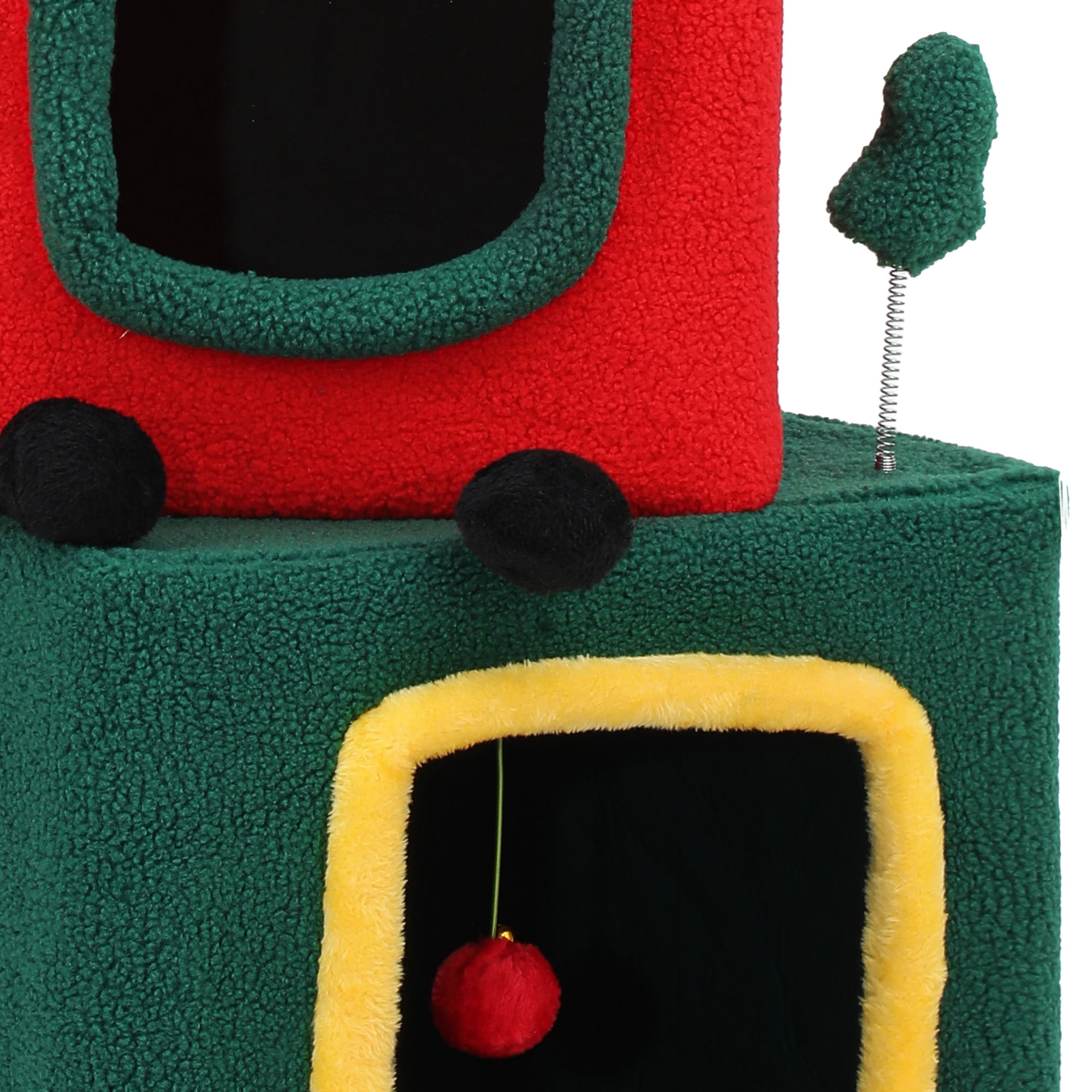 Uforic 60" H Large Christmas Cat Tree, Multi-Level Cat Tree,3 Story Playhouse with Hanging Ball,Green