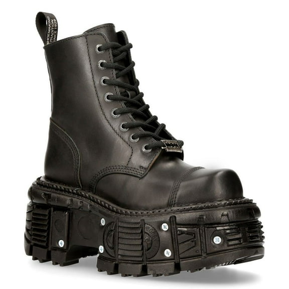 NEW ROCK BOOTS TANK083-C1 Real Leather Combat Black Platform Biker Military Shoe 36