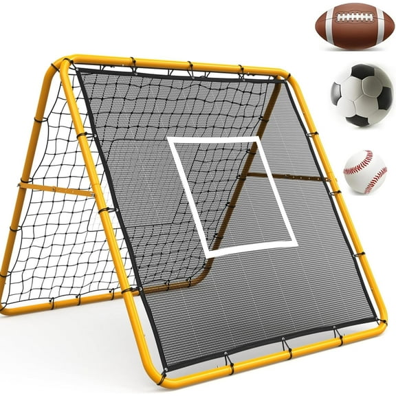4x4 Multi-Sport Rebounder Net, Steel Frame Rebound Trainer for Soccer, Baseball & Softball, Dual-Sided Adjustable Angle Net for Kids Teens Outdoor Backyard Training