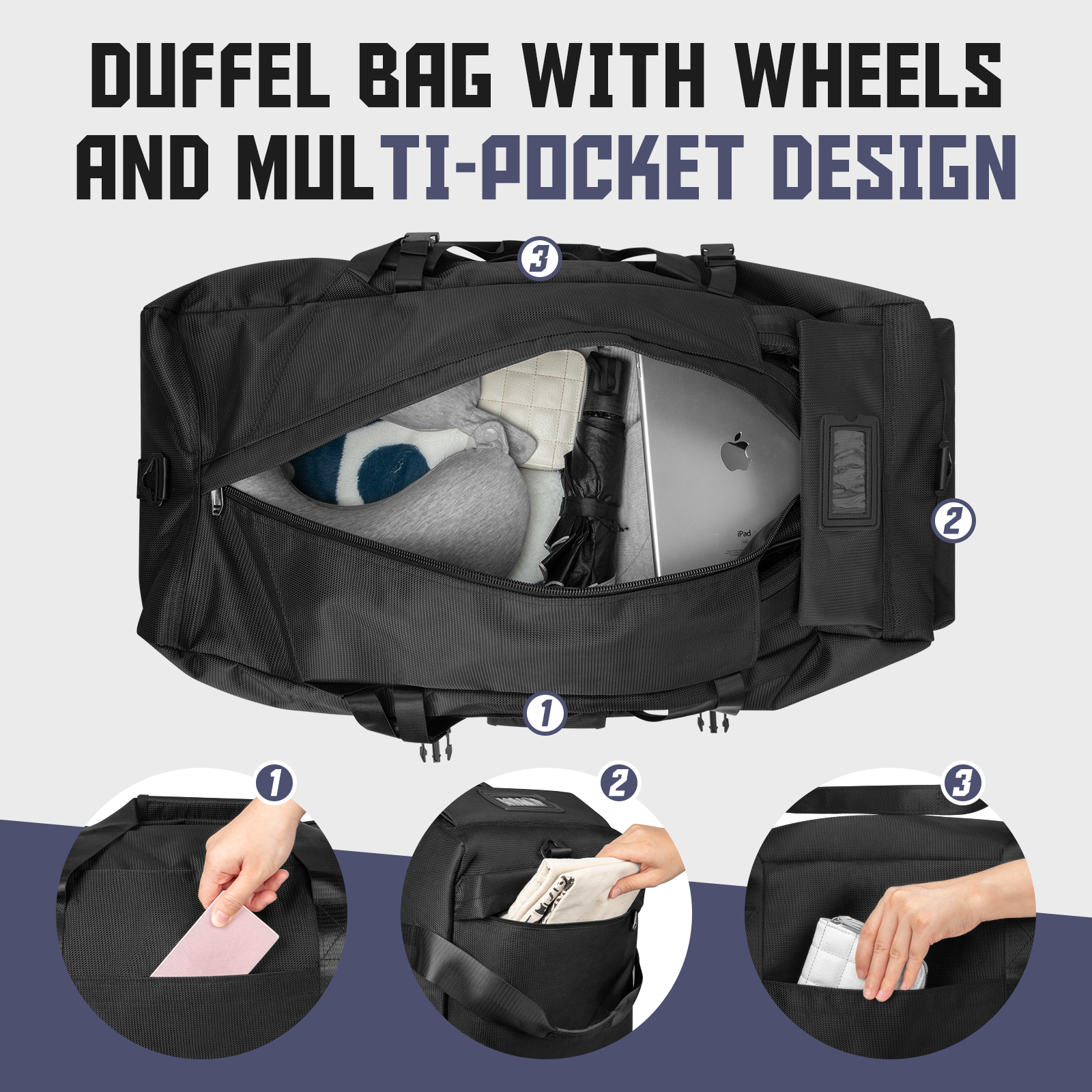 DAKOMM 90L Foldable Rolling Duffel Bag with Wheels photo 6