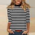 thumbnail image 2 of 3/4 Sleeve T Shirts for Women Mock Neck Womens Blouses Breathable Slim Fit Striped Soft Fabric Womens Summer Tops Casual, 2 of 7