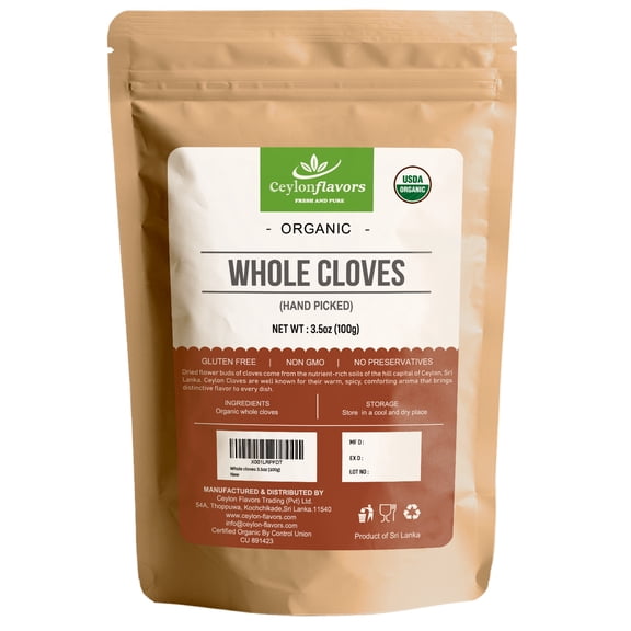Organic Ceylon Cloves Premium Grade Hand Picked Whole Cloves 3.5 oz. USDA Certified Organic