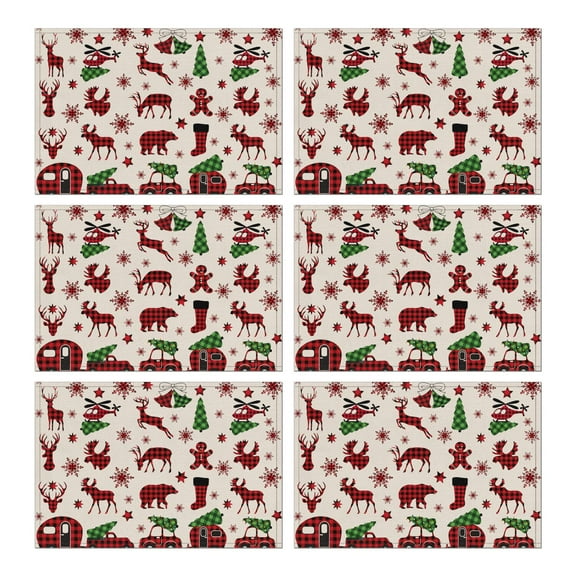Christmas Dining Placemats Set of 6, 12x17 Inch Plastic Table Mats - "Let it Snow" Winter Theme for Holiday Party Indoor Outdoor Use