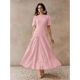 thumbnail image 6 of Pink Eyelet Lace Puff Sleeve A-Line Maxi Dress With Scalloped Neck, 6 of 7