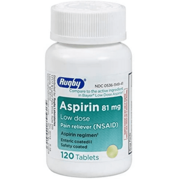 Rugby Low Dose Aspirin Heart regimen 81mg 120 Tabs