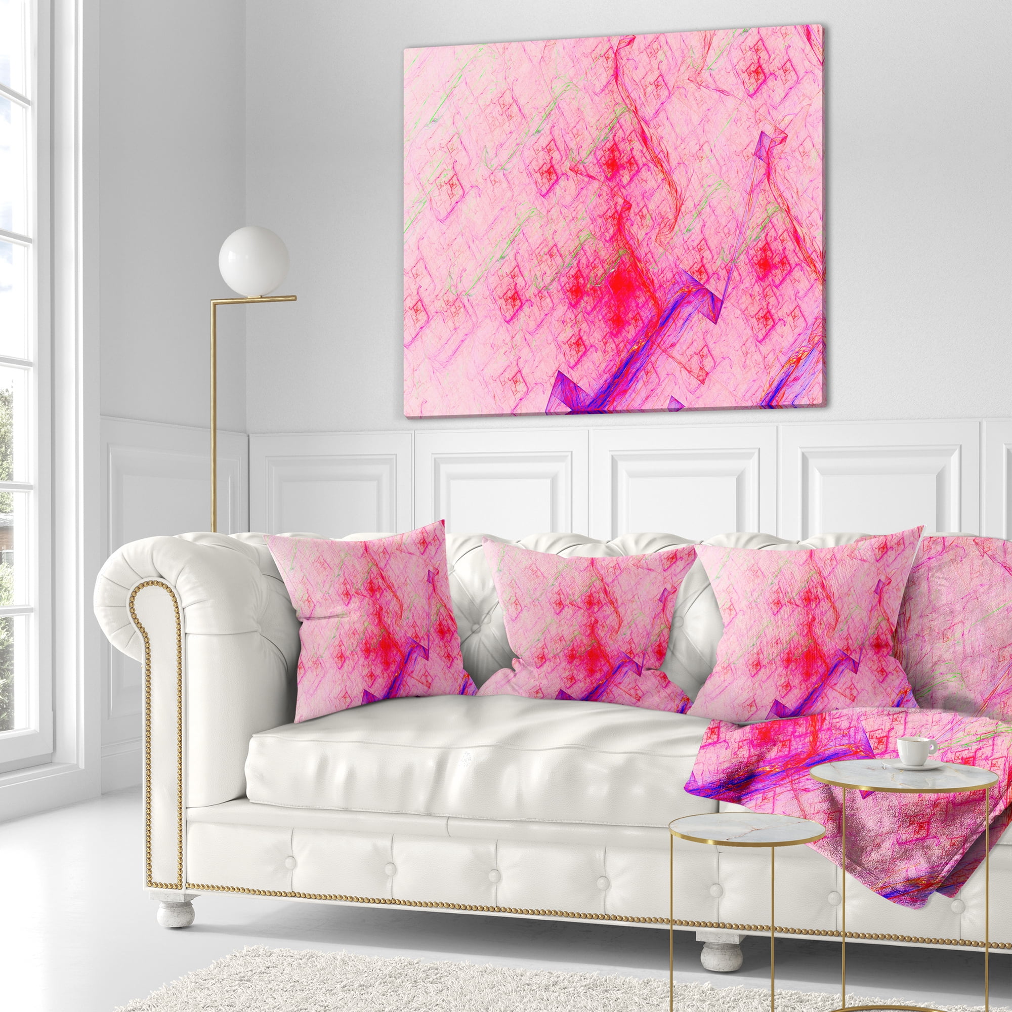 Designart Pink Fractal Electric Lightning - Abstract Throw Pillow - 16x16