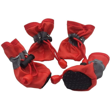 Antiskid 4pcs/1 Set Waterproof Furniture Protection Soft Care of Paw Dog Supplies Dog Boots Paw Protector Pet Shoes(3 red)