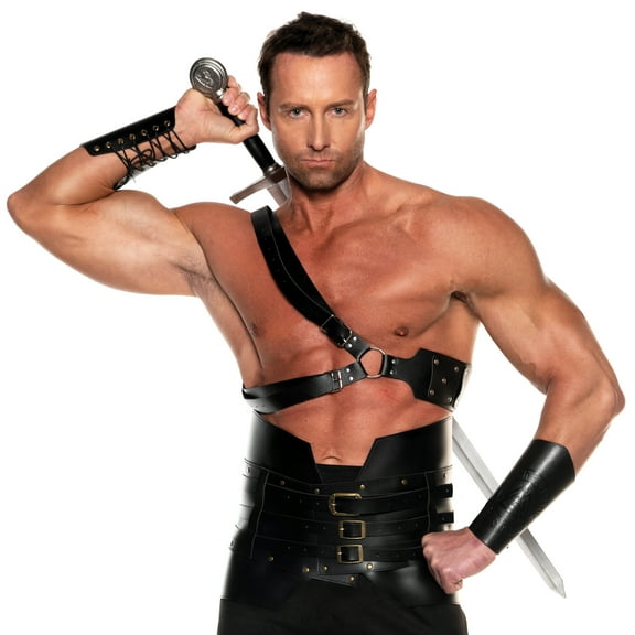 UNDERWRAPS Faux Leather Sword Holster - Black Faux Leather Back Sling with Metal Buckle, Warrior Viking Knight Medieval Renaissance Accessories Sword Belt Size