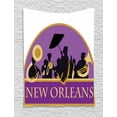 thumbnail image 1 of New Orleans Tapestry, French Quarter Band with Jazz Trumpet Saxophone and Brass, Wall Hanging for Bedroom Living Room Dorm Decor, 60W X 80L Inches, Blue Violet Earth Yellow Black, by Ambesonne, 1 of 2