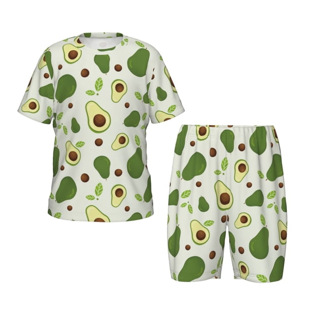 Balery Green Avocado Conjunto de Pijama Infantil de Manga Corta con Estampado – Ropa de Dormir de Algodón Suave-XX-Large