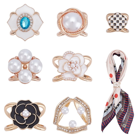 7Pcs Scarf Rings Buckle Slides 7 Styles Alloy Silk Scarves Pin Shawl Button Brooches T-shirt Ties Metal Clip