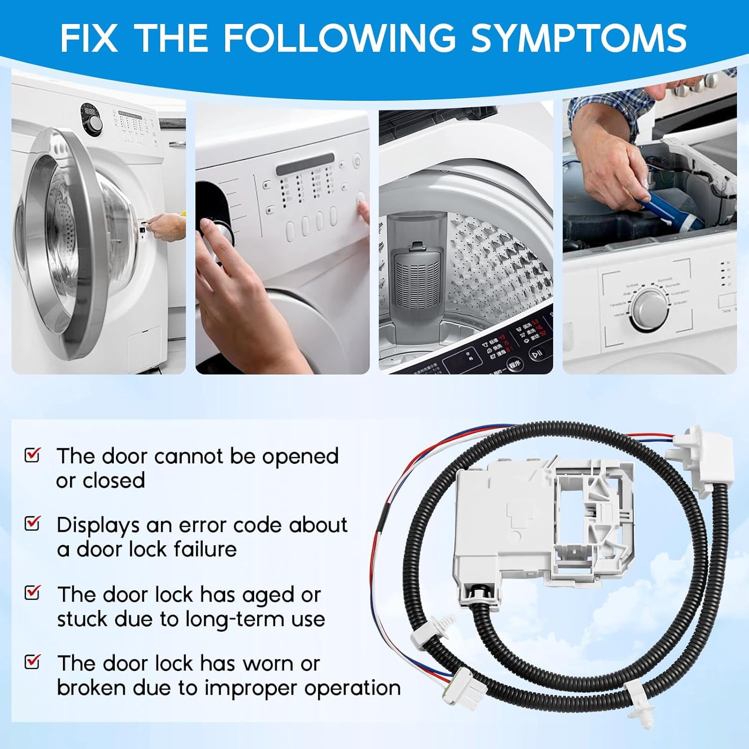 290D3070P002 WH08X32697 WH08X37938 Washer Lid Lock Switch Kit Compatible With GE Hotpoint, Replaces WH01X27954 WH08X31577 WH01X279 WH01X24114, GTW220ACK1WW GTW220ACK2WW GTW220ACK4WW GTW220ACK5WW