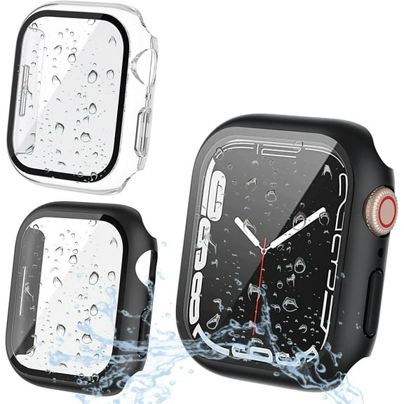 2 Pack Apple Watch Case Screen Protector 44mm Cases for Apple Watch Series 6/5/4, Case with Hard PC Tempered Glass Cover Full Protective Bumper for iWatch(44 mm, Clear-Black)