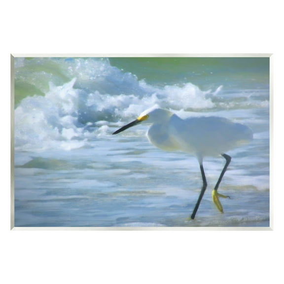 Stupell Industries Egret in Splashing Waves Landscape Painting Unframed Art Print Wall Art, 15 x 10