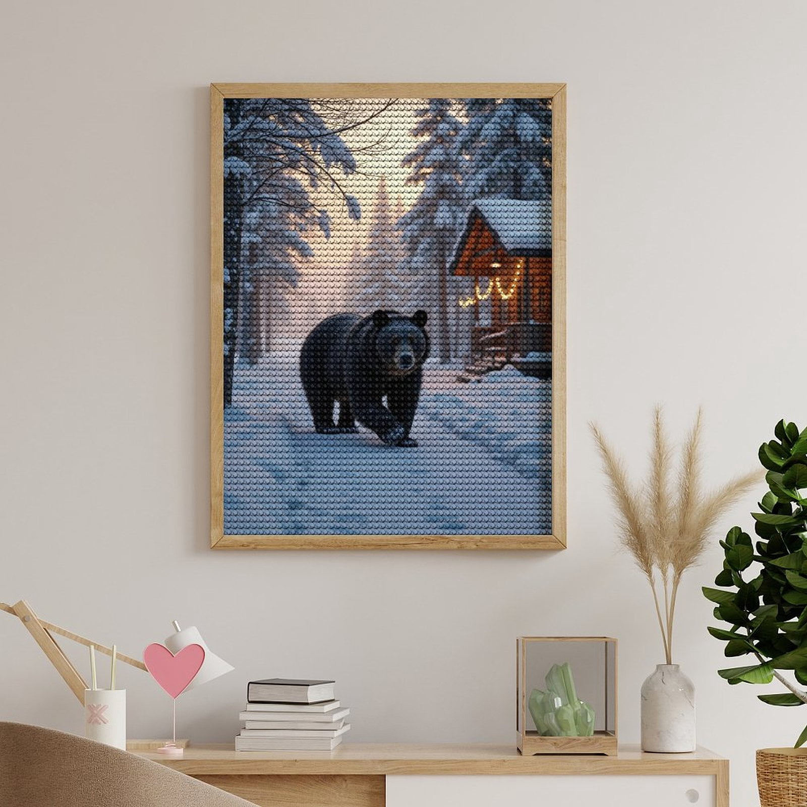 Diamond Art Kits for Adults, Bear Winter Cabin Snow Forest 5D Diamond Painting Kits for Adults Beginners, DIY Full Drill Diamond Painting, Gem Art and Crafts 12x16