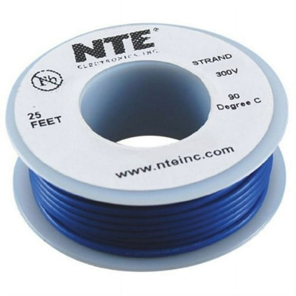 nte electronics wh26-06-25 hook up wire, stranded, type 26 gauge, 25' length, 300v, blue