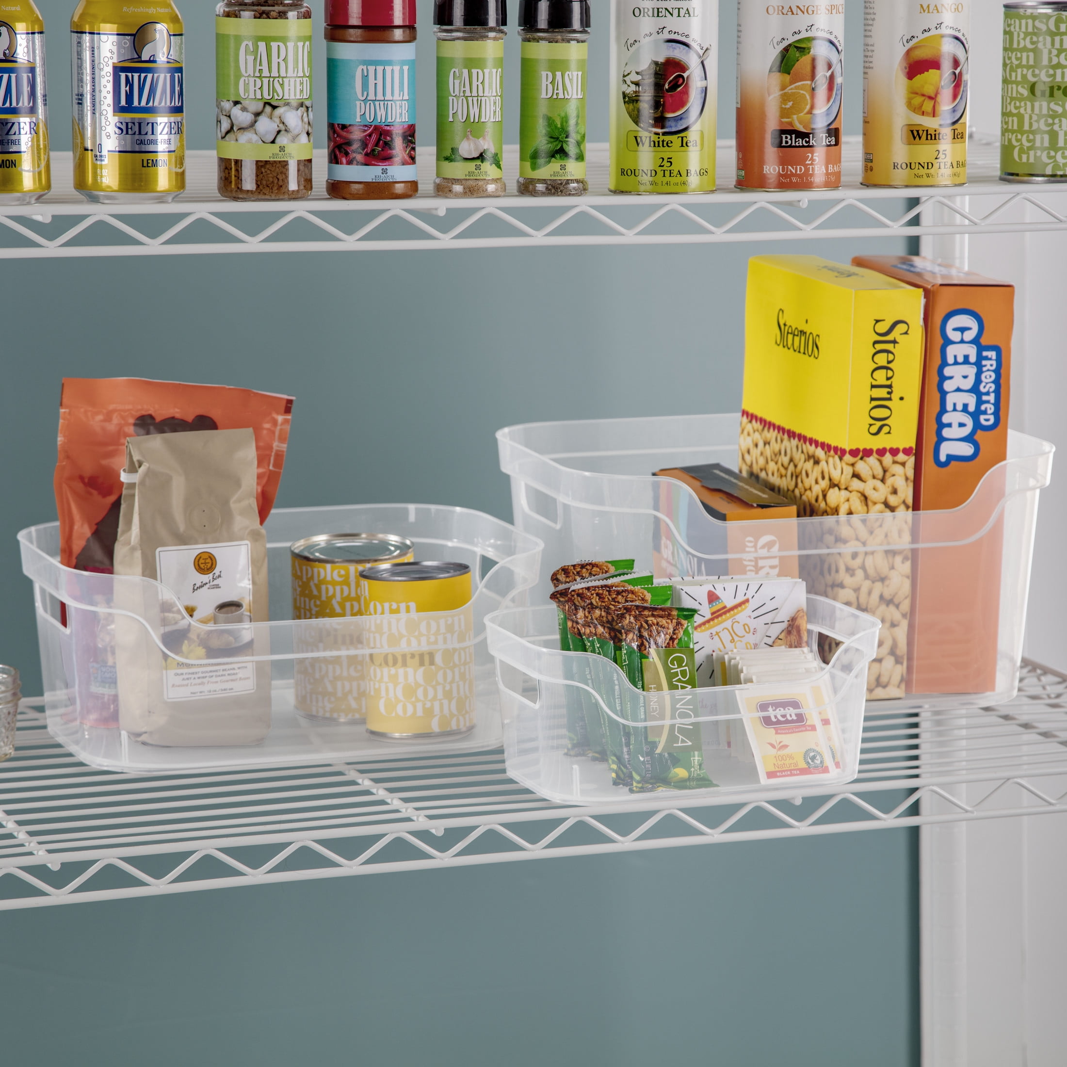 Mainstays Medium Open Bin, Clear Plastic, Easy Access Bin with Scoop Front, Clear, 8 Pack