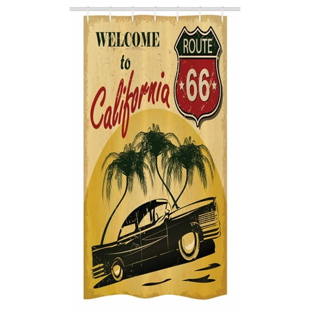 Hollywood Hook (Retro Stall Shower Curtain, Retro Welcome to California Advertising Seat of Hollywood in Pop Art Style Print, Fabric Bathroom Set with Hooks, 36W X 72L Inches Long, Red Emerald, by)