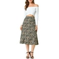 thumbnail image 2 of INSPIRE CHIC Women's Midi Skirts Peasant Elastic Waist A-Line Ditsy Floral Skirts XL Blue Brown, 2 of 8