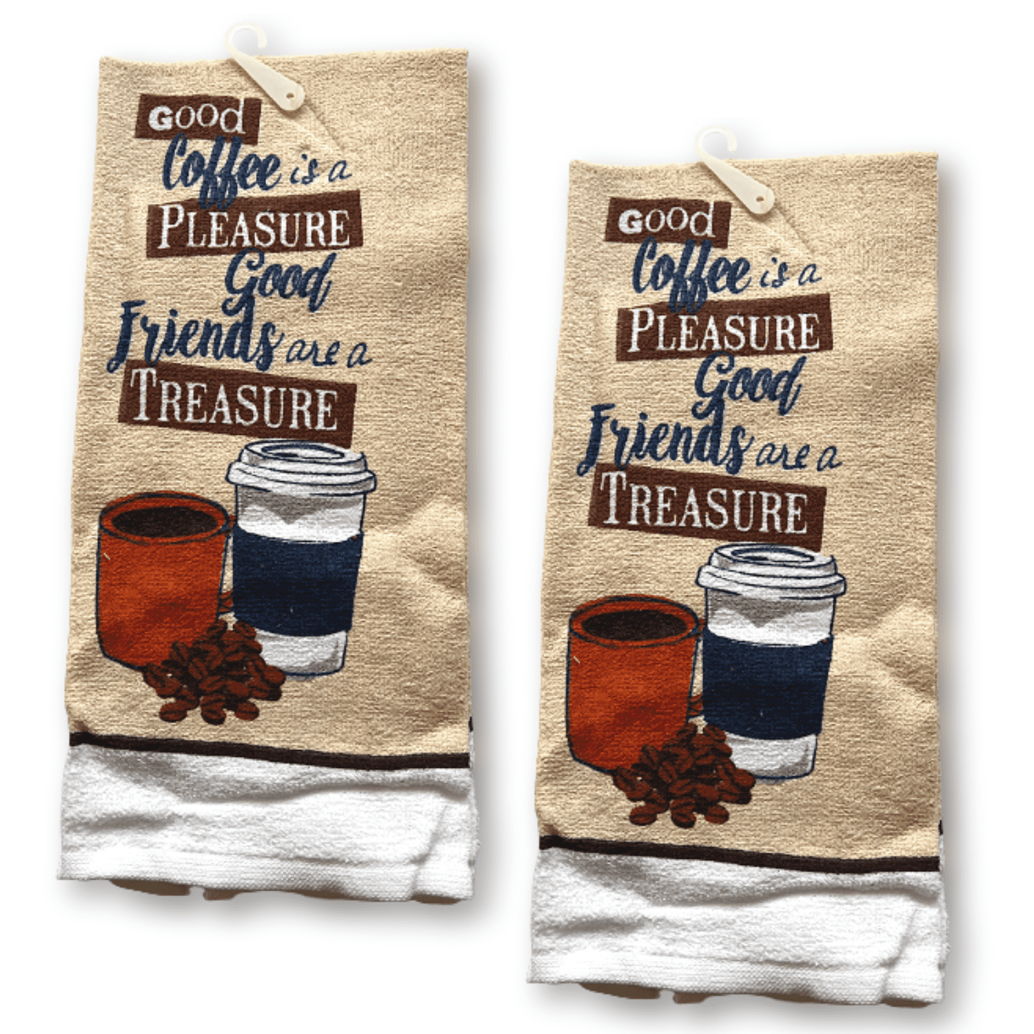 3 SAME PRINTED VELOUR KITCHEN TOWELS 15 x 25, COFFEE JARS & CUP by BH