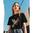 thumbnail image 5 of Women's T-Shirts, Valentine's Day Pigeon with Rose Illustration Cotton Crewneck Tee Short Sleeve Casual Tops Loose Graphic T-Shirt Black, XL, 5 of 7
