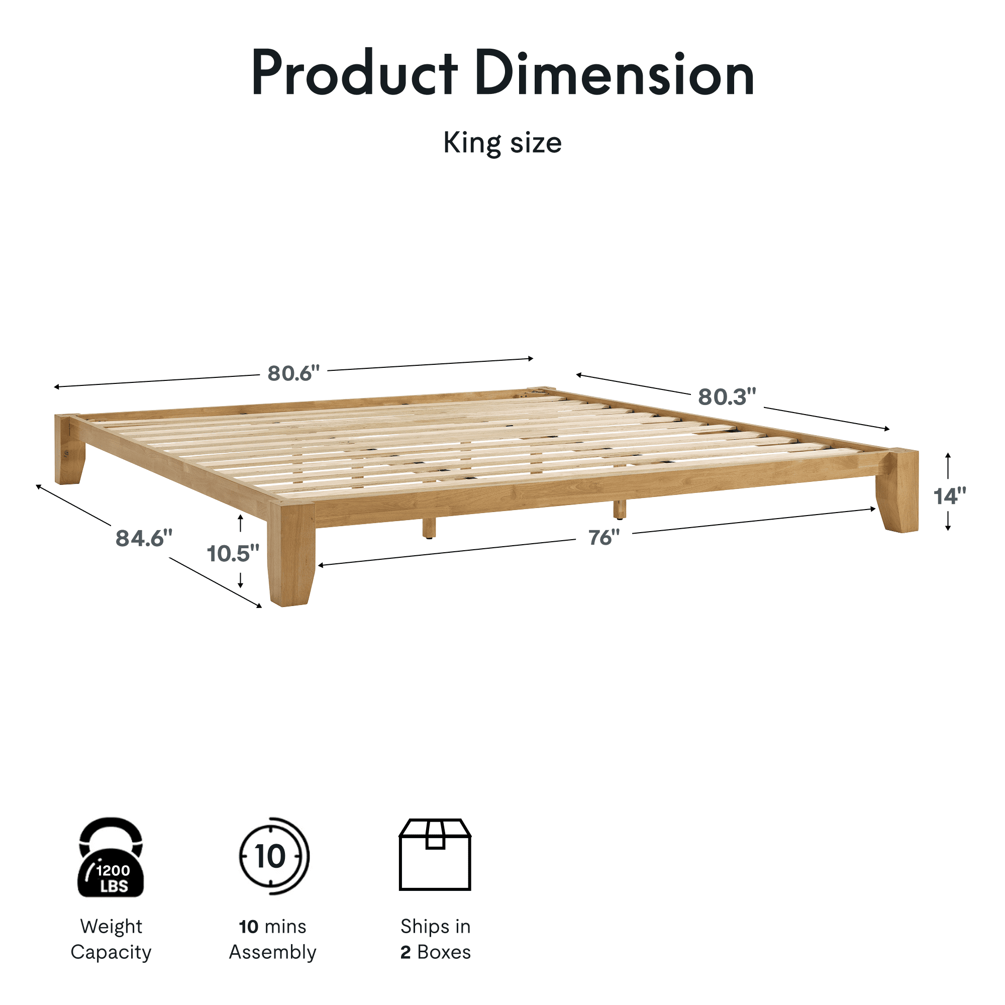 FLEXISPOT King Japanese Joinery Bed Frame, Solid Rubberwood, 1200 lbs Heavy Duty Slats Support, FSC & SGS Certified, 15Min No-Tool Setup, Under-Bed Storage, No Box Spring Needed, Noise-Free, Maple