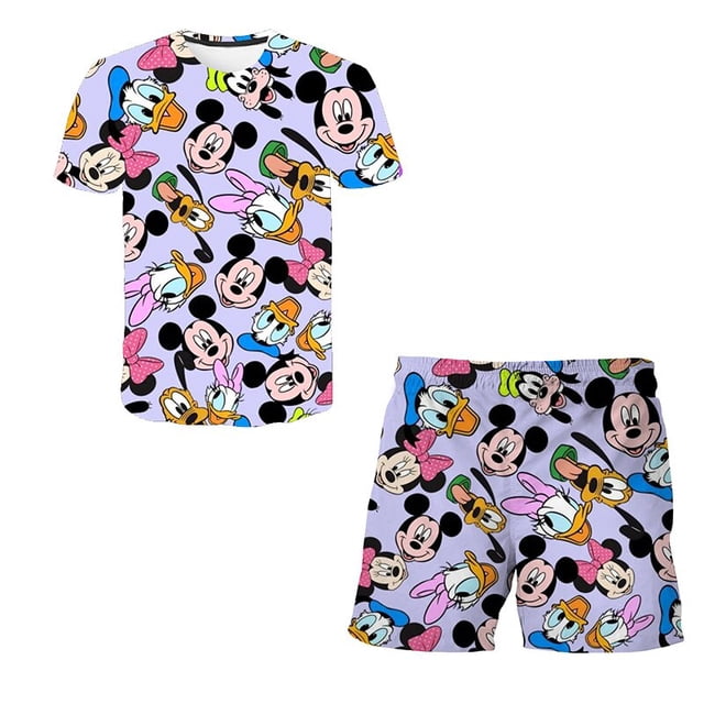 Conjuntos de ropa de Mickey Mouse para niñas, camisetas de la serie Disney + Pantalones cortos, ropa de verano, disfraces informales de dibujos animados, trajes de 1 a 14 años, 9T Gao Jinjia LED