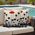thumbnail image 4 of Spring Red Black Floral Outdoor Waterproof Pillow Covers, Modern Oil Painting Flowers Decorative Square Throw Pillowcase Sofa Cushion Sham for Patio/Couch/Chair, 20"x20" 2 Pack, 4 of 8