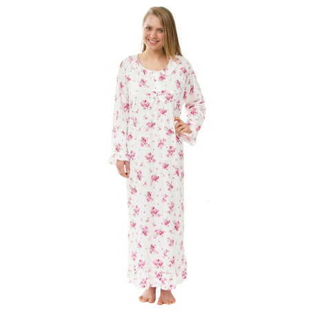 

Women s Floral Knit Victorian Robe Nightgown Long Sleeved Pink Floral