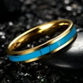 thumbnail image 2 of 4MM Thick Gold Inlaid Turquoise Tungsten Steel Ring Size 5-14, 2 of 4