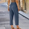 thumbnail image 4 of Staron Women's Spring Casual Pants Straight Leg Ankle-Length Linen Cotton Trousers with Lace-Up Tie Waist Solid Color Relaxed Comfy Travel, Dark Blue M, 4 of 7