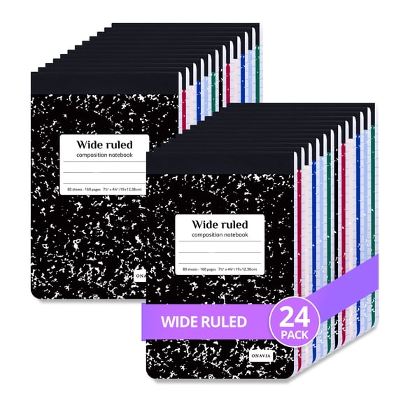 ONAVIA 24 Pack Mini Composition Notebooks Bulk, Wide Ruled, 4-7/8 x 7-1/2, Half Size Composition Books, Small Marble Journal for Class, Work & Travel, 80 Sheets, Assorted Color