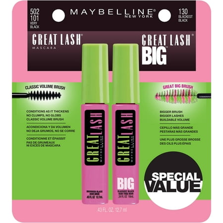 Maybelline Great Lash & Great Lash Big Mascara Set, 2 (Best Mascara For Watery Eyes)